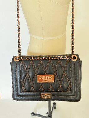 Valentino Milano Black Quilted Leather Chain Bag